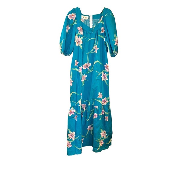 Helena’s Dresses & Skirts - Vintage 1970s Helena's Hawaii Blue Floral Beach Kaftan Muumuu Maxi House Dress M